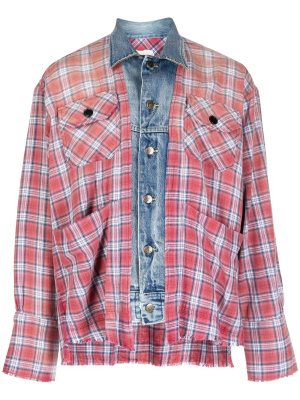 

Checked denim-trim shirt, Greg Lauren Checked denim-trim shirt