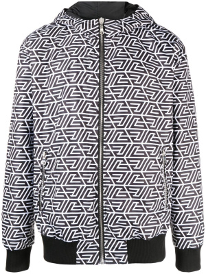 

Reversible monogram-print hooded jacket, Balmain Reversible monogram-print hooded jacket
