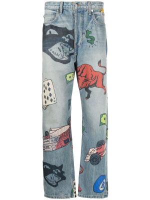 

Doodle-print straight-leg jeans, Rhude Doodle-print straight-leg jeans