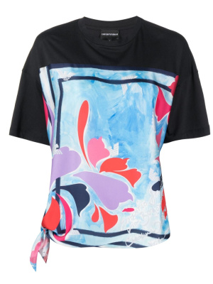 

Floral-print knotted T-shirt, Emporio Armani Floral-print knotted T-shirt