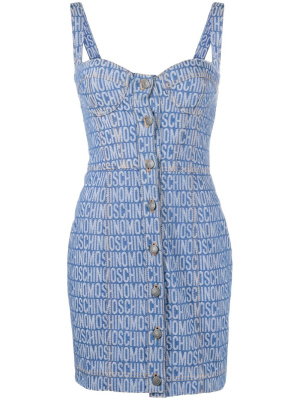 

Monogram-print denim mini dress, Moschino Monogram-print denim mini dress