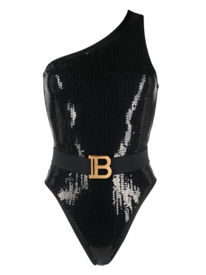 

Sequined one-shoulder swimsuit, Balmain Sequined one-shoulder swimsuit