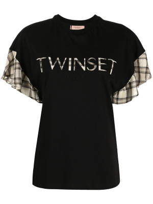 

Check-trimmed cotton T-shirt, TWINSET Check-trimmed cotton T-shirt