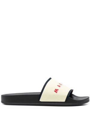 

Logo print strap slides, Marni Logo print strap slides