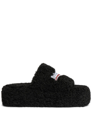 

Political Campaign shearling slides, Balenciaga Political Campaign shearling slides