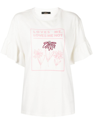 

Slogan-print ruffled T-shirt, TWINSET Slogan-print ruffled T-shirt
