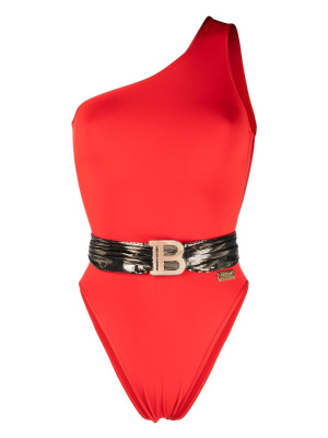

Logo-plaque one-shoulder swimsuit, Balmain Logo-plaque one-shoulder swimsuit