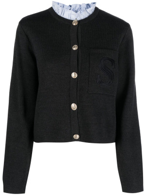 

Meunier ruffle-neck knit cardigan, SANDRO Meunier ruffle-neck knit cardigan