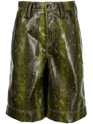 

Snake-print faux-leather shorts, GANNI Snake-print faux-leather shorts