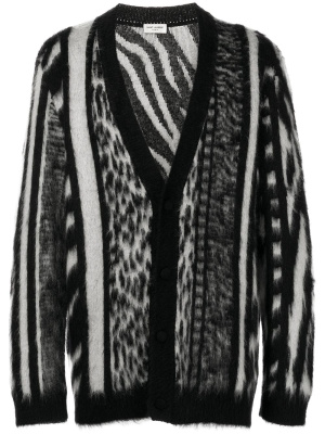 

Patchwork Jungle-pattern V-neck mohair cardigan, Saint Laurent Patchwork Jungle-pattern V-neck mohair cardigan