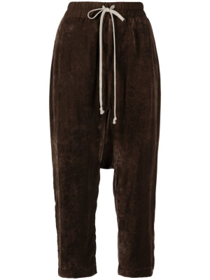 

Drop-crotch velour cropped trousers, Rick Owens Drop-crotch velour cropped trousers