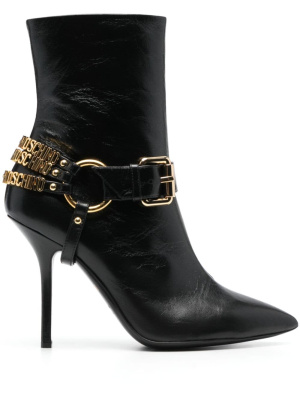 

100mm logo-lettering leather boots, Moschino 100mm logo-lettering leather boots