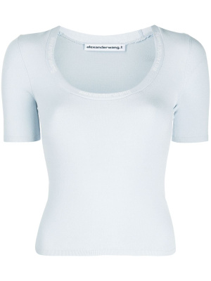 

Logo-jacquard trim bodycon T-shirt, Alexander Wang Logo-jacquard trim bodycon T-shirt