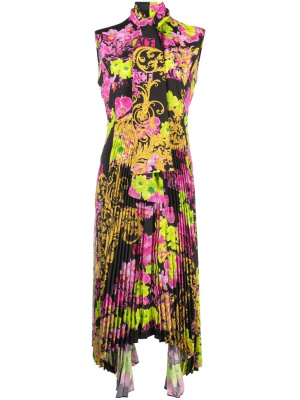 

Logo Orchid-print midi dress, Versace Logo Orchid-print midi dress
