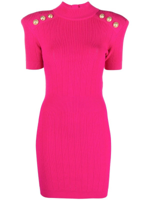 

Ribbed knit short-sleeve dress, Balmain Ribbed knit short-sleeve dress