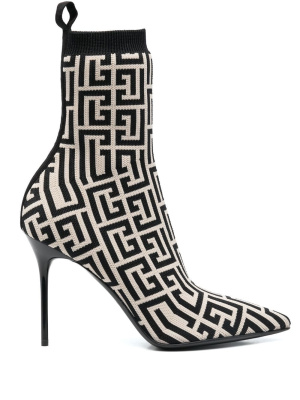 

Monogram-jacquard pointed boots, Balmain Monogram-jacquard pointed boots