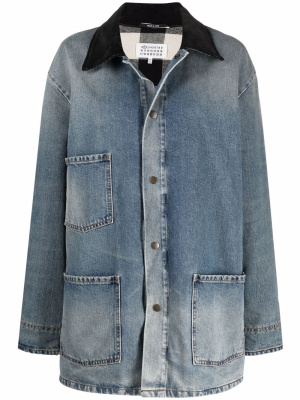 

Denim contrast-collar sports jacket, Maison Margiela Denim contrast-collar sports jacket