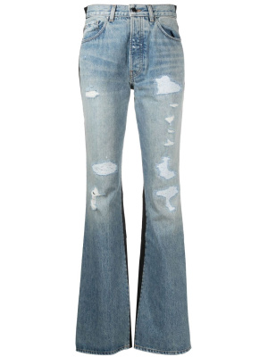 

Combo bootleg leather-denim jeans, AMIRI Combo bootleg leather-denim jeans