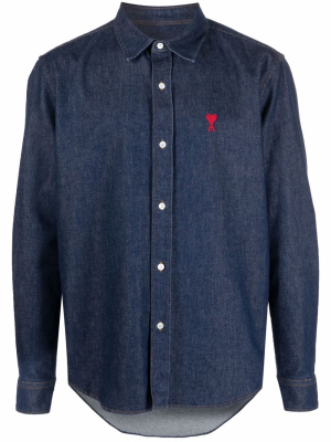 

Denim button-up shirt, AMI Paris Denim button-up shirt