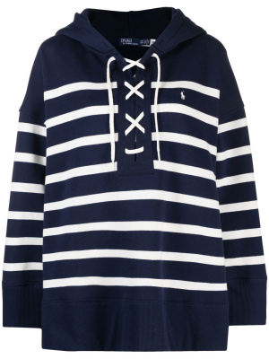 

Stripe-print lace-up hoodie, Polo Ralph Lauren Stripe-print lace-up hoodie