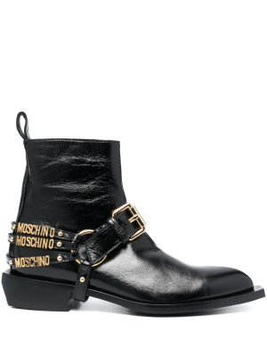 

Logo-lettering leather boots, Moschino Logo-lettering leather boots