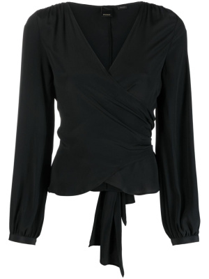 

Plunging V-neck silk-blend wrap blouse, PINKO Plunging V-neck silk-blend wrap blouse