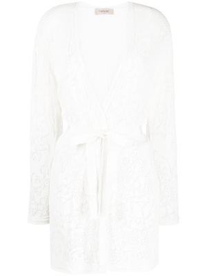 

Pointelle-knit belted cardi-coat, TWINSET Pointelle-knit belted cardi-coat