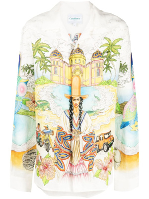

Graphic-print linen shirt, Casablanca Graphic-print linen shirt