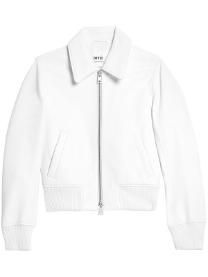

Zip-up leather bomber jacket, AMI Paris Zip-up leather bomber jacket