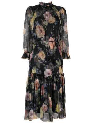 

Floral-pattern silk midi dress, ZIMMERMANN Floral-pattern silk midi dress