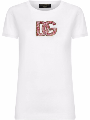 

Crystal-embellished logo cotton T-shirt, Dolce & Gabbana Crystal-embellished logo cotton T-shirt