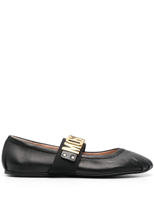 

Logo-lettering leather ballerina shoes, Moschino Logo-lettering leather ballerina shoes