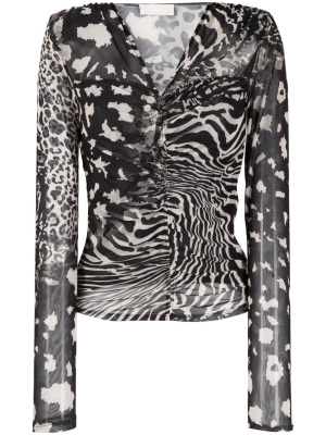 

Animal-print ruched jersey top, LIU JO Animal-print ruched jersey top