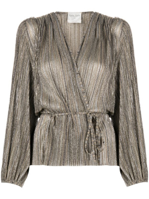 

Lamé-effect pleated wrap shirt, Forte Forte Lamé-effect pleated wrap shirt