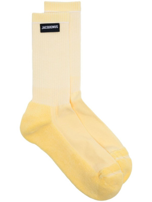 

Panelled logo-patch ribbed socks, Jacquemus Panelled logo-patch ribbed socks