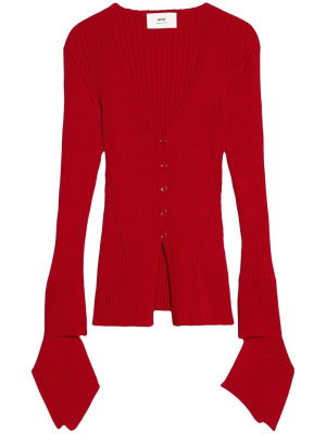 

Elongated-cuff ribbed cardigan, AMI Paris Elongated-cuff ribbed cardigan