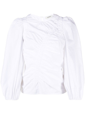 

Ruched-detail cotton blouse, SANDRO Ruched-detail cotton blouse