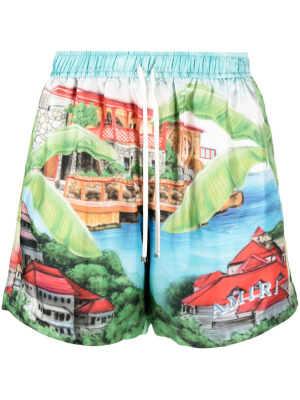 

Eden graphic-print silk shorts, AMIRI Eden graphic-print silk shorts
