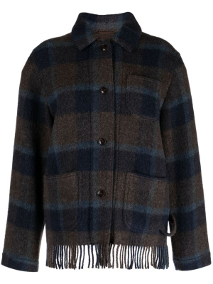 

Check-pattern fringe-detailing jacket, YMC Check-pattern fringe-detailing jacket