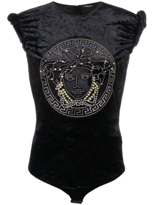 

Medusa embellished velvet top, Versace Medusa embellished velvet top