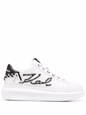 

Embroidered-logo leather sneakers, Karl Lagerfeld Embroidered-logo leather sneakers