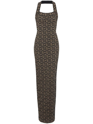 

Geometric-intarsia halterneck dress, Balmain Geometric-intarsia halterneck dress