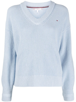 

Embroidered-logo V-neck jumper, Tommy Hilfiger Embroidered-logo V-neck jumper