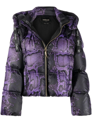 

Snake-print padded jacket, Roberto Cavalli Snake-print padded jacket