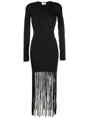 

Fringed ribbed-knit minidress, GANNI Fringed ribbed-knit minidress