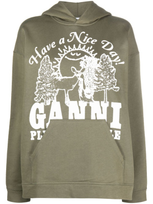 

Logo-print organic cotton hoodie, GANNI Logo-print organic cotton hoodie