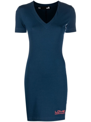 

Logo-stripe V-neck dress, Love Moschino Logo-stripe V-neck dress