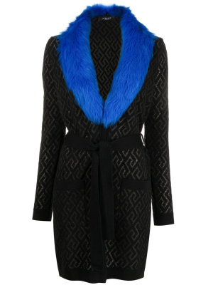 

Intarsia-knit belted cardigan, Versace Intarsia-knit belted cardigan