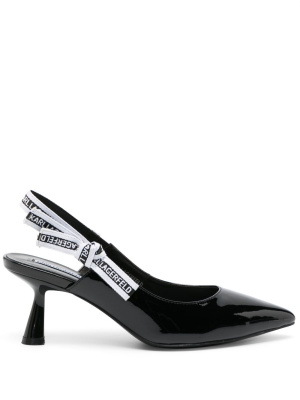 

75mm logo-strap leather pumps, Karl Lagerfeld 75mm logo-strap leather pumps