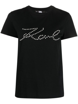 

Logo print-embellished organic-cotton T-shirt, Karl Lagerfeld Logo print-embellished organic-cotton T-shirt